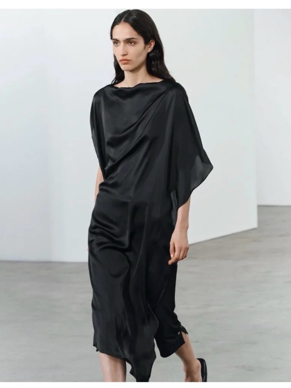 Zara Satin Effect Draped Midi Dress/Cape